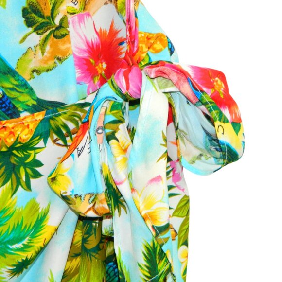 Tropical Holiday Party Caribbean Floral Dress Light Faux Wrap Skirt Size S/M - Picture 8 of 16